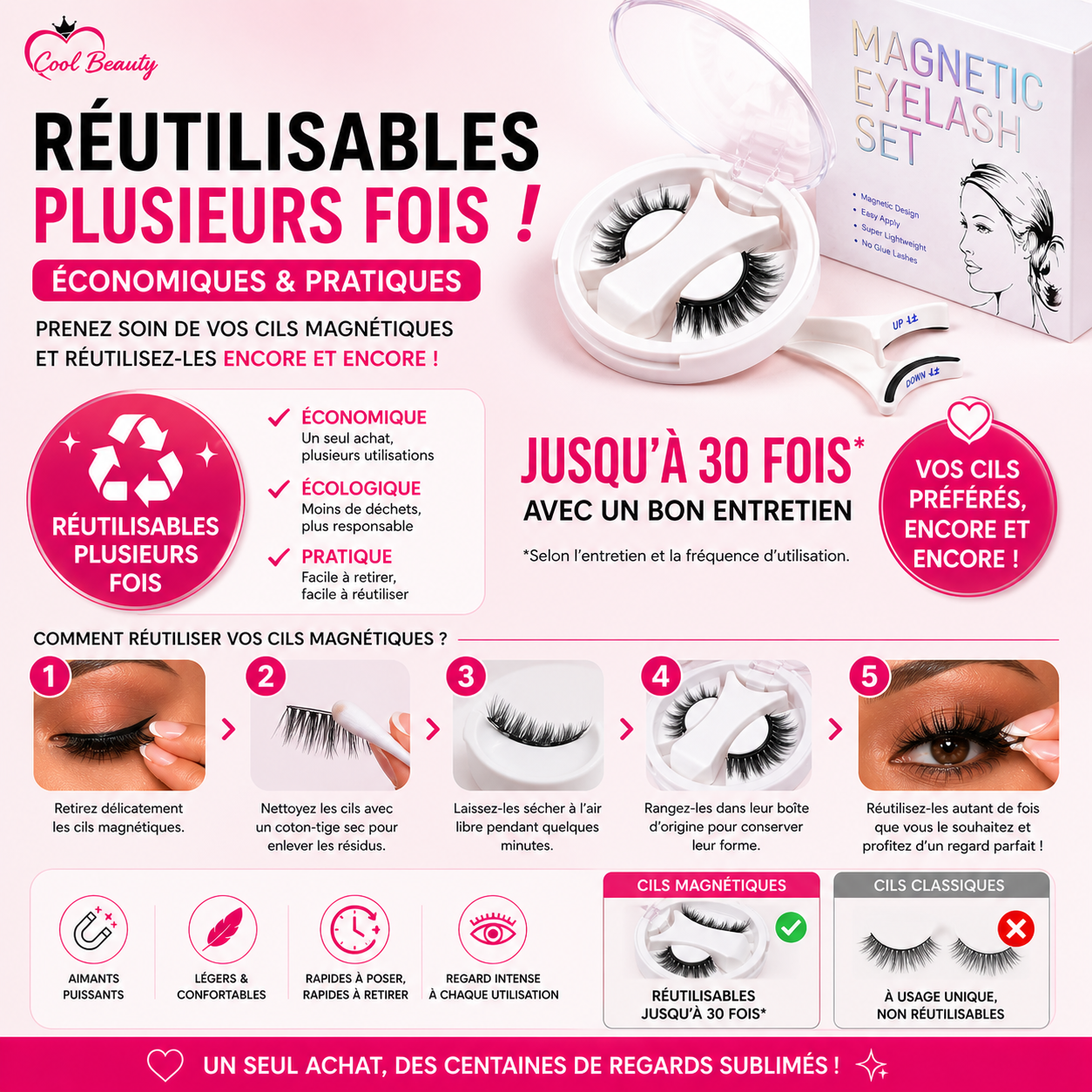 Cils Magnétiques réutilisable avec applicateur sans colle